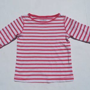 L.L. Bean Top Girls 6-7 Shirt 3/4 Sleeve Kids t-shirt Pink Stripes Cotton llbean